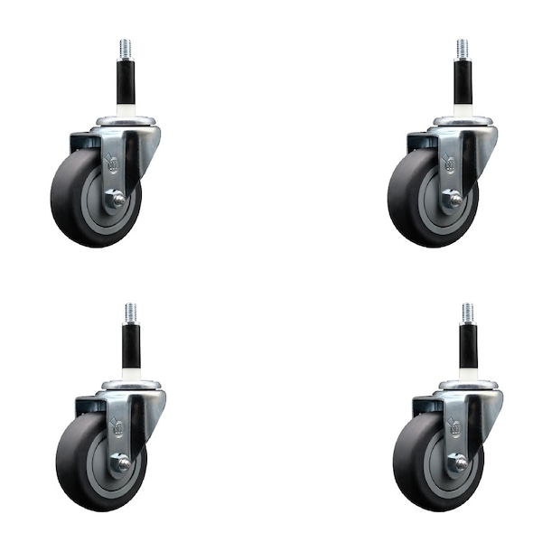 Service Caster 3.5'' SS Thermoplastic Rubber Wheel Swivel 7/8'' Expanding Stem Caster Set, 4PK SCC-SSEX20S3514-TPRB-78-4 - main